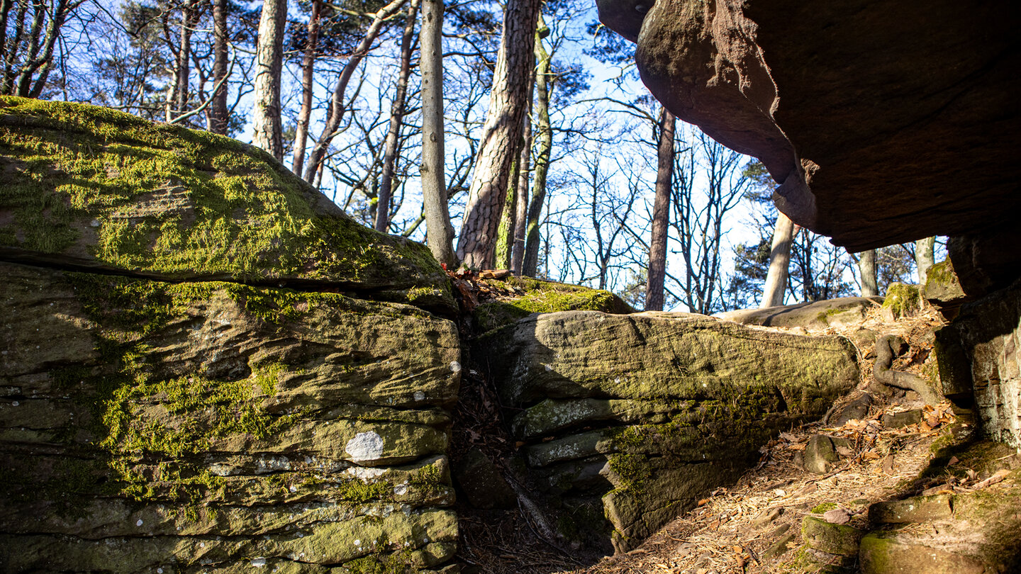 Wanderwege durch enge Gassen im Felsenmeer