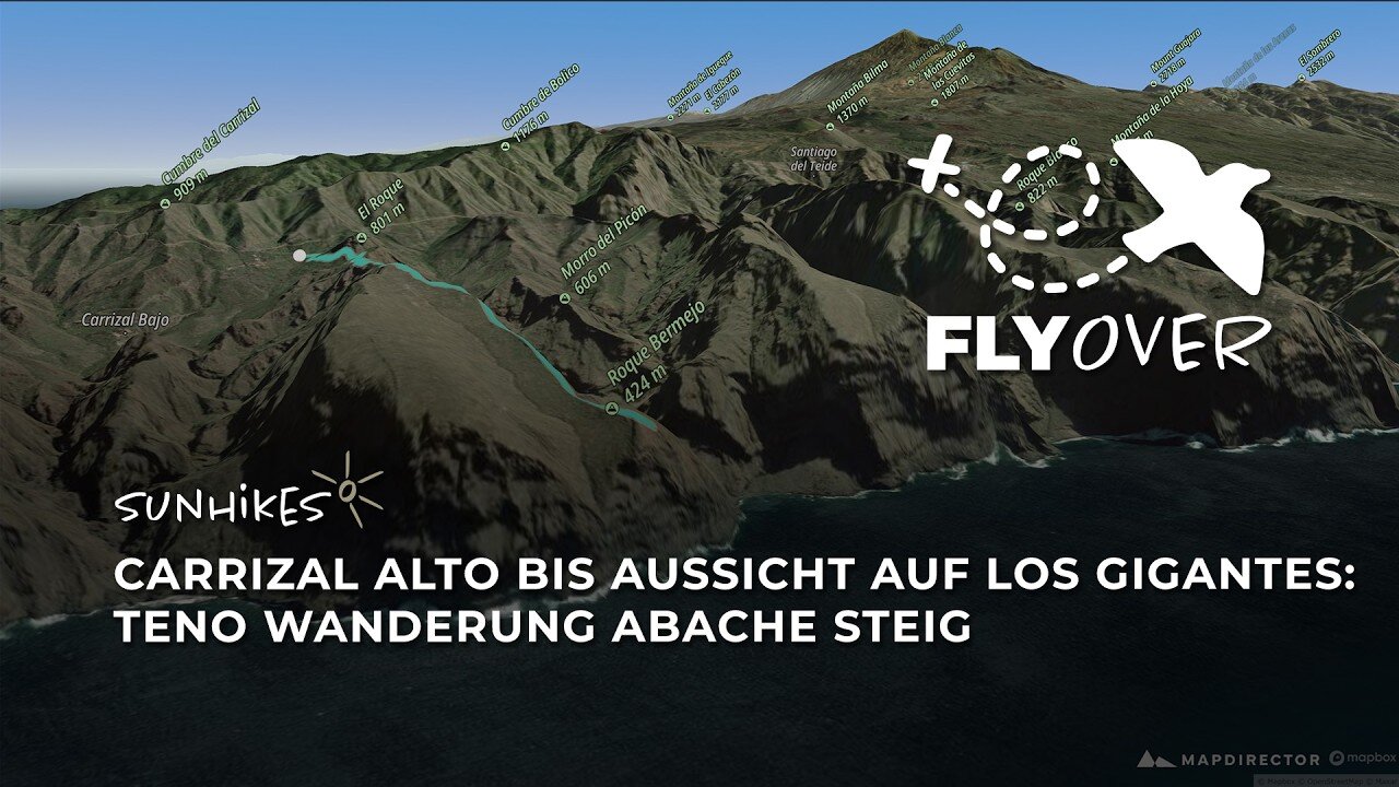 Abache Steig bei Carrizal Alto: Ausblick auf Los Gigantes im Teno Gebirge – Flyover