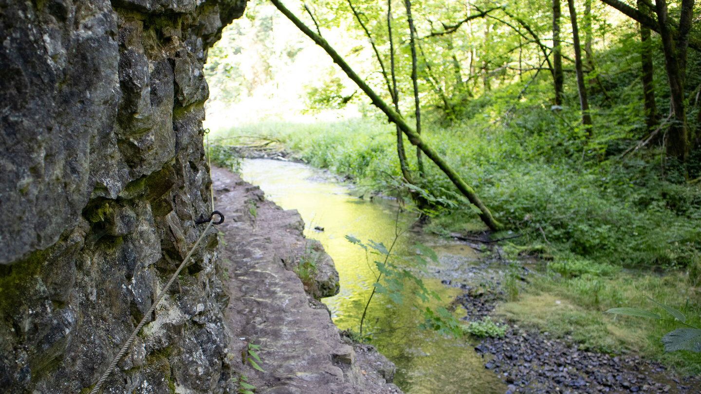 Wanderweg am Felsvorsprung in der Gauchachschlucht