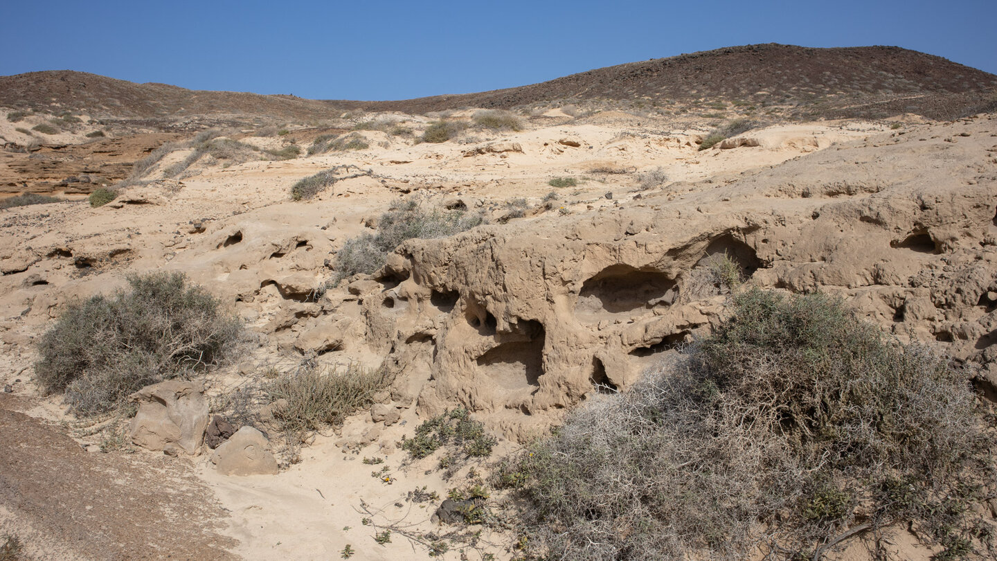 erodierte Gesteinsformationen im Barranco de los Conejos