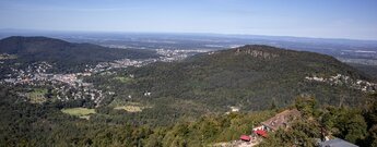 Blick vom Merkur auf Baden-Baden zum Alten Schloss und den Battertfelsen