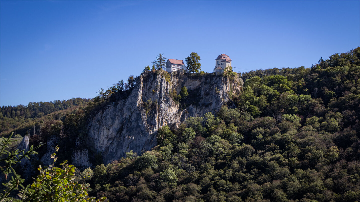 Schloss Bronnen auf schmalem Felssporn über dem Donautal.