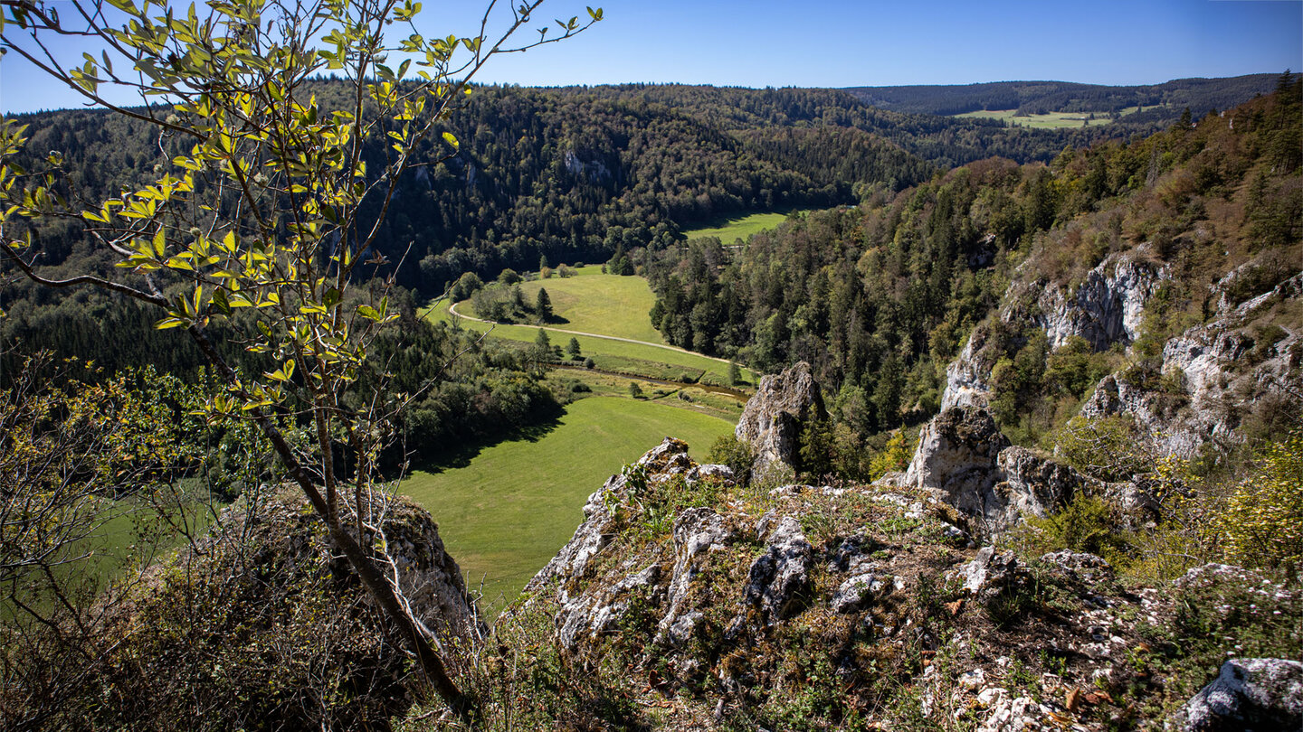Blick vom Felsvorsprung nahe der Burgruine Stein.
