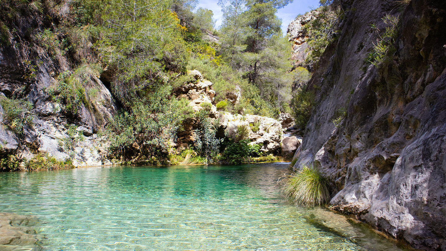 Smaragdgrünes Wasser des Rio Verde in der Sierra de la Almijara Smaragdgrünes Wasser des Rio Verde in der Sierra de la Almijara