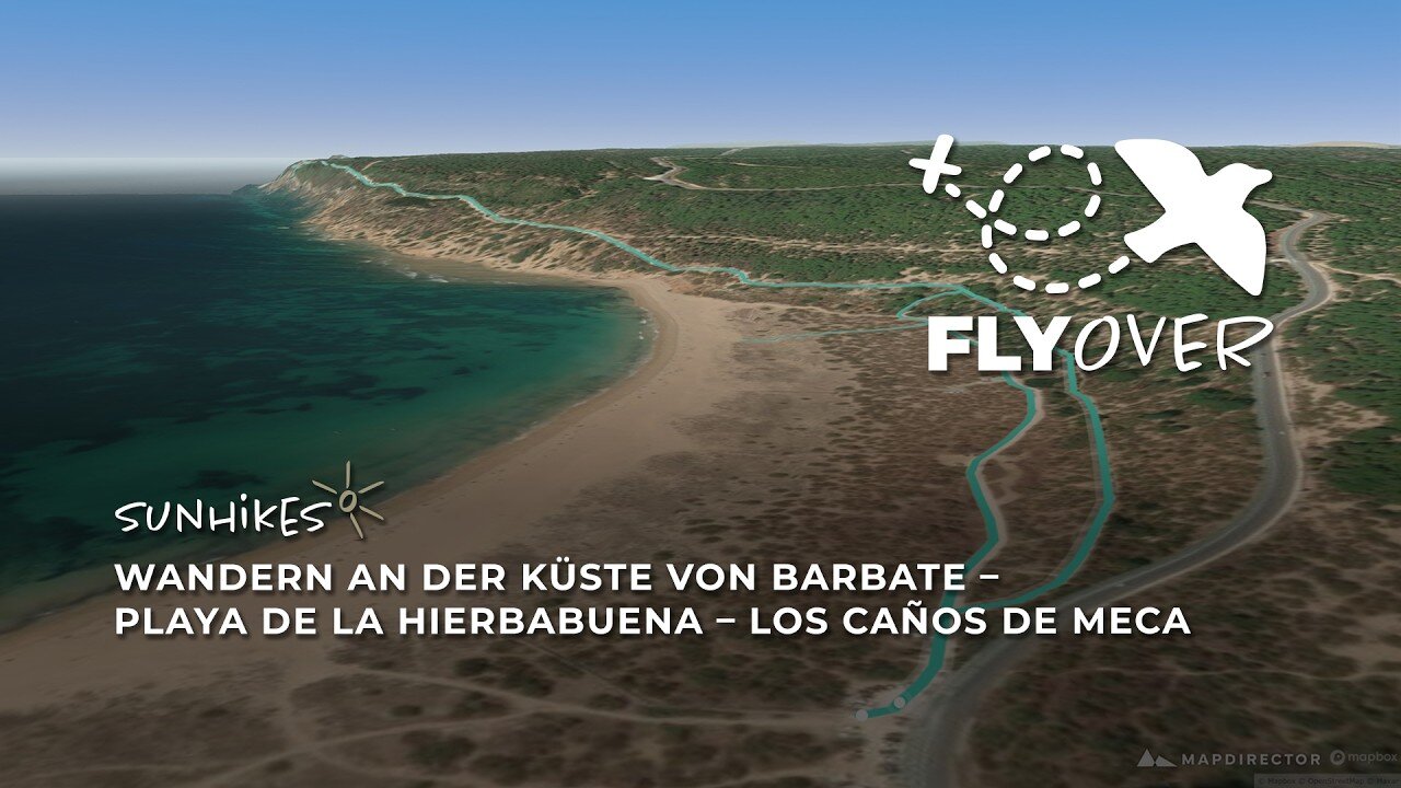Atemberaubende Klippenwanderung an der Costa de la Luz: 3D-Flyover von Barbate nach Caños de Meca