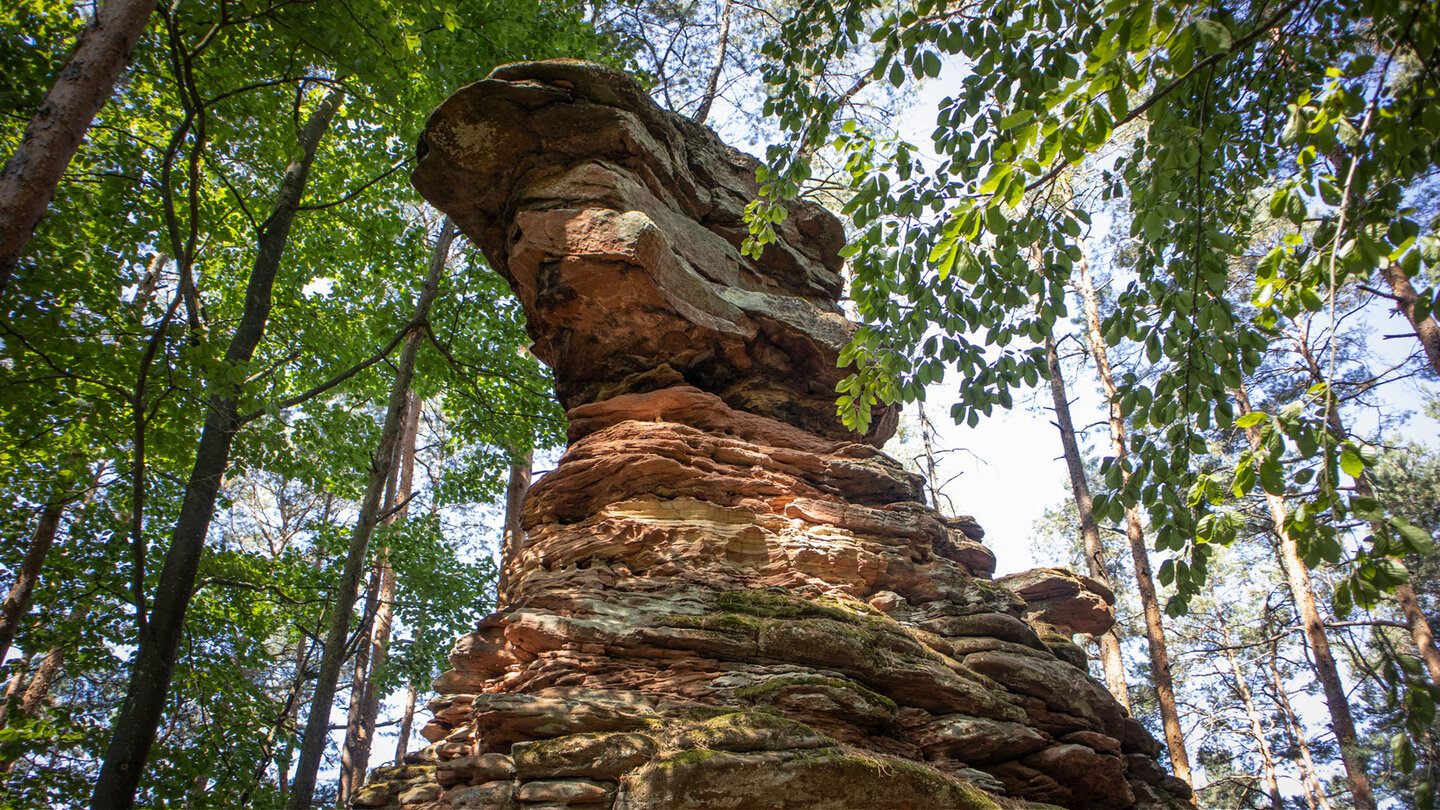 Filigranes Buntsandsteintürmchen entlang der Eichelberg-Wanderung.