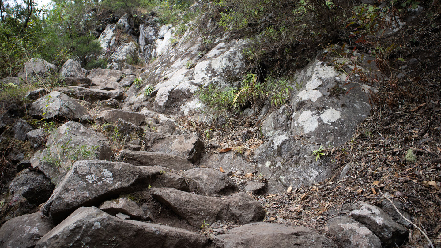 Wanderweg über felsiges Terrain zum Wasserfall Wanderweg über felsiges Terrain zum Wasserfall