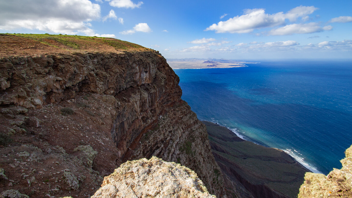 die Steilklippen des Famara-Gebirges mit der Sandwüste El Jable im Hintergrund