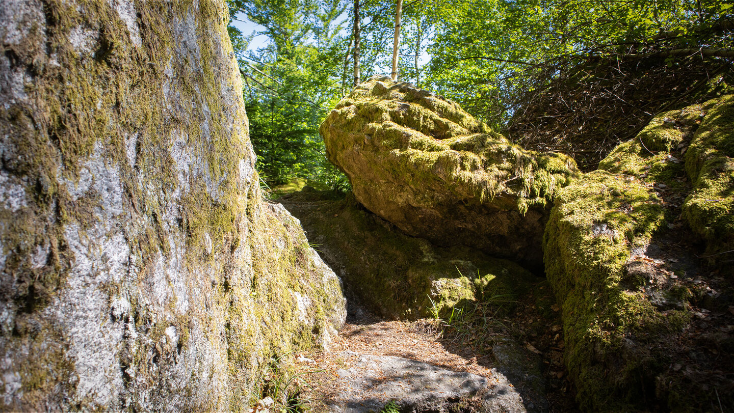 Wanderweg durch die Felsformationen am Katzenschrofen
