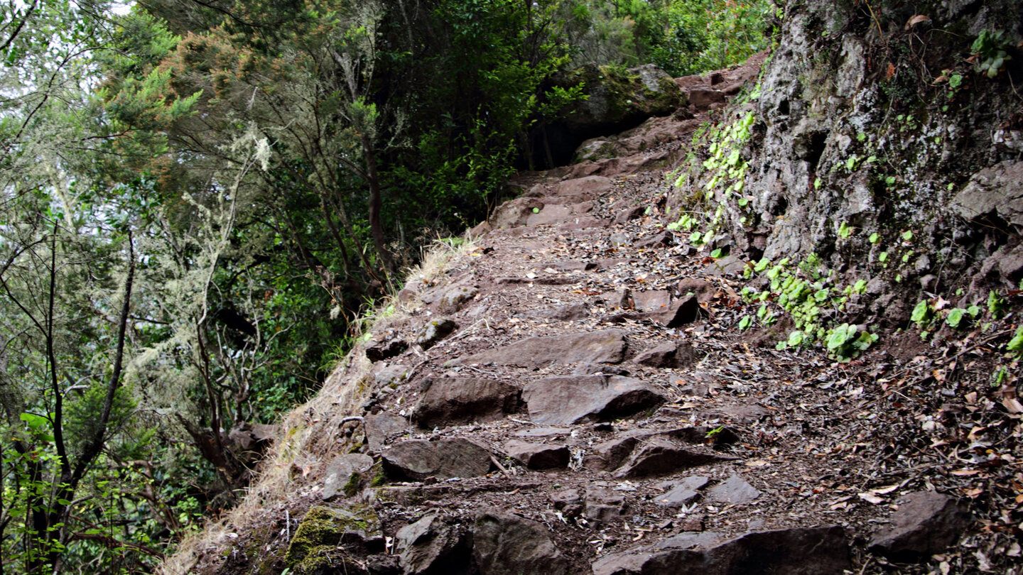 Wanderweg entlang der Bergflanke zum Wasserfall