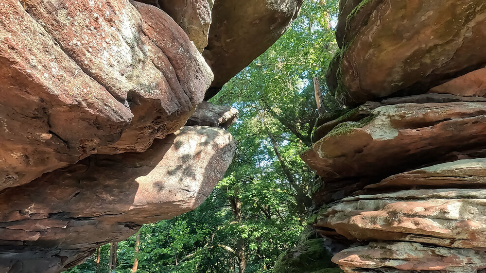 Buntsandsteinfelsen entlang der Wegstrecke zum Felsen Runder Hut Buntsandsteinfelsen entlang der Wegstrecke zum Felsen Runder Hut