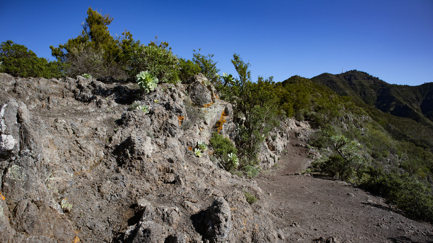 der Wanderweg entlang der Cumbre de Bolico mit Blick auf den Cruz de Gala