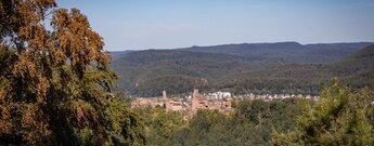 Ausblick vom Kahlenberg auf die Dahner Burgen und Erfweiler.