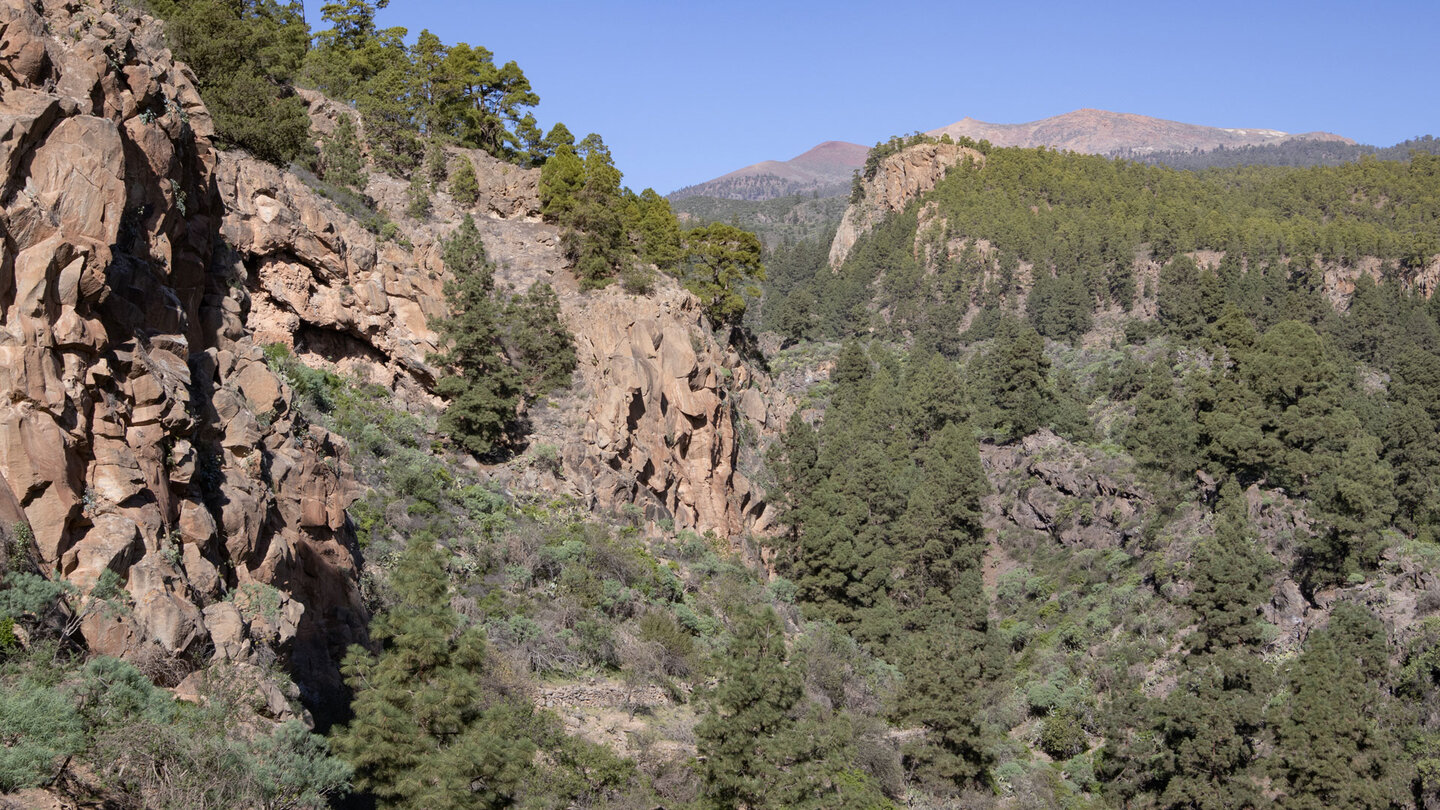 traumhafter Ausblick über die Felsen bis bis zu den Kraterwänden der Caldera de las Cañadas Ausblick über die Felsen bis bis zu den Kraterwänden der Caldera