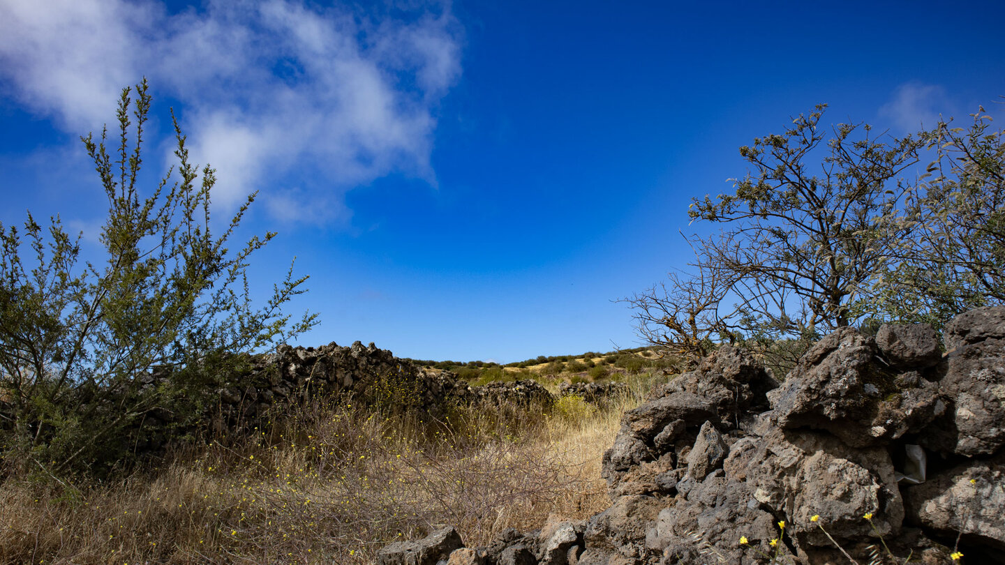 Blick über eine Kulturlandschaft mit aufgegebenen Felder entlang des Wanderwegs PR-TF 43.2 Blick über eine Kulturlandschaft mit aufgegebenen Felder entlang des Wanderwegs PR-TF 43.2