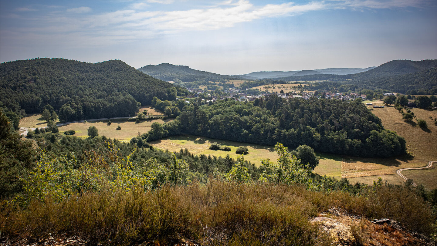 Ausblick auf Busenberg im Dahner Felsenland.