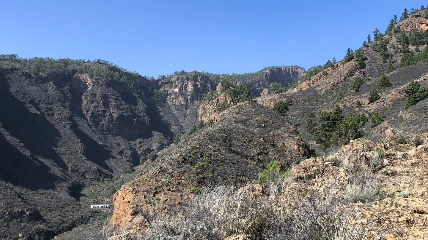 Blick vom Bergrücken Lomo de Tamadaya zum Risco las Yedras
