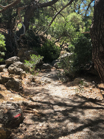 Wegmarkierungen leiten durch die Lisos-Schlucht