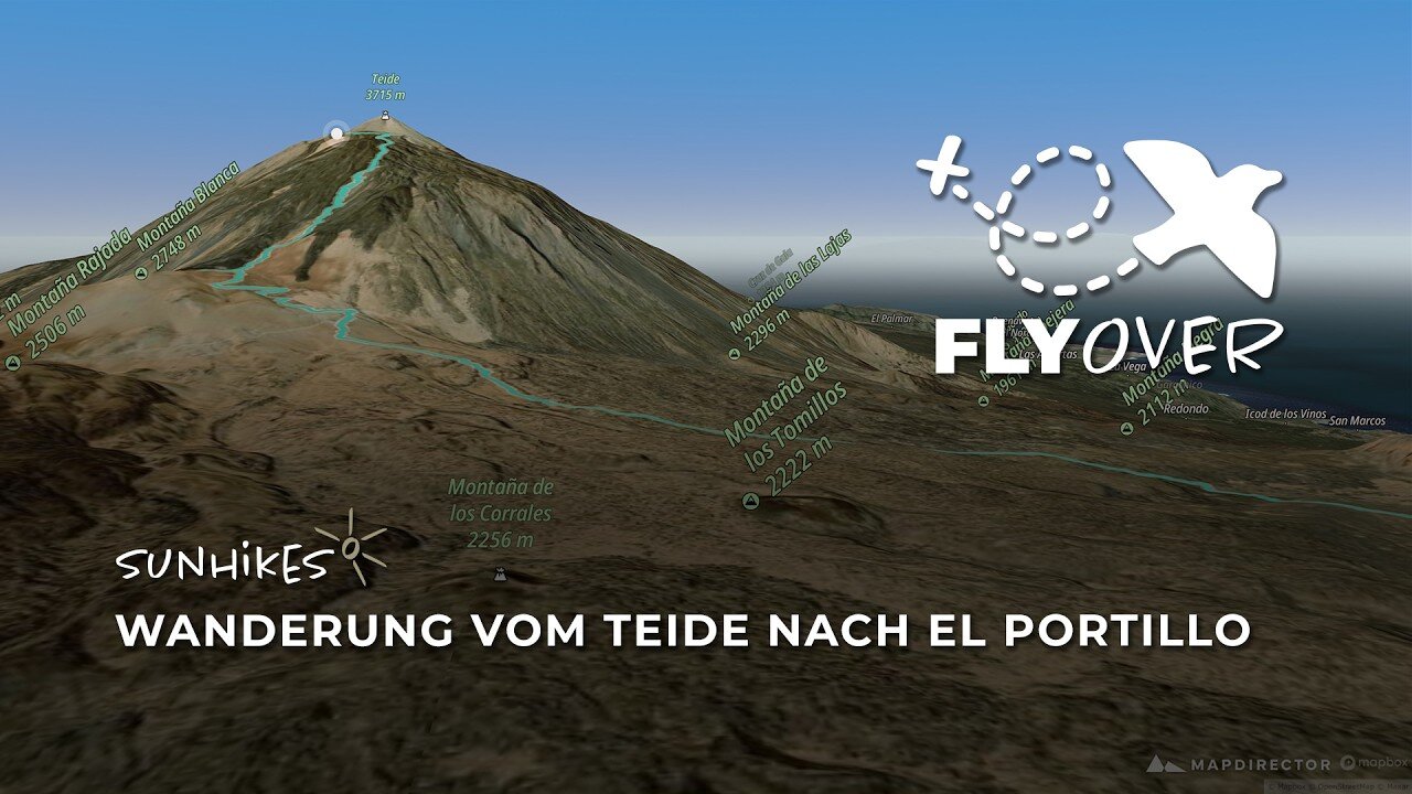 Gigantischer Abstieg: Vom Teide-Gipfel durch helle Bimssteinfelder nach El Portillo (3D-Flyover)