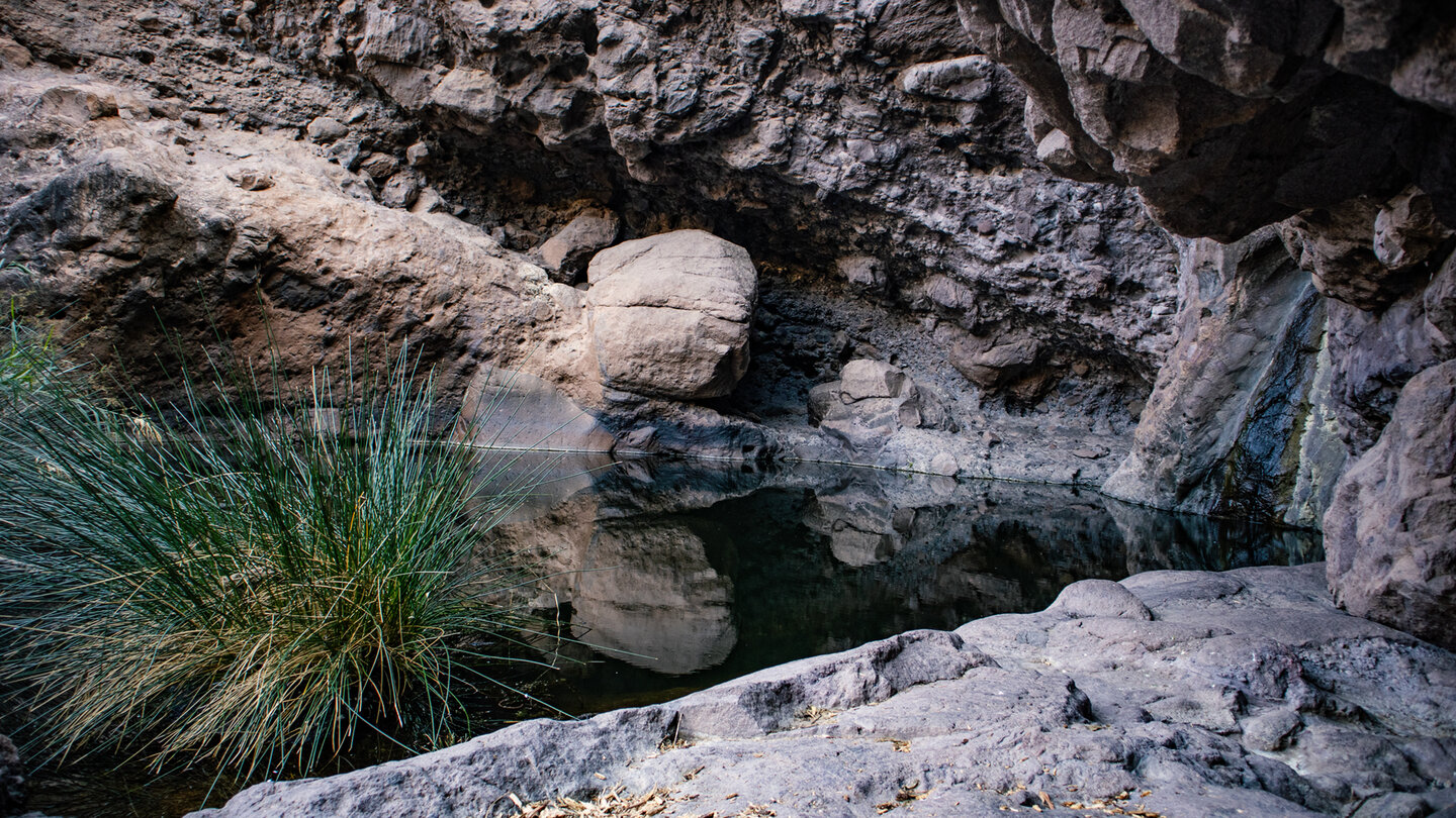 Spiegelung der Felsformationen im Charco Azul