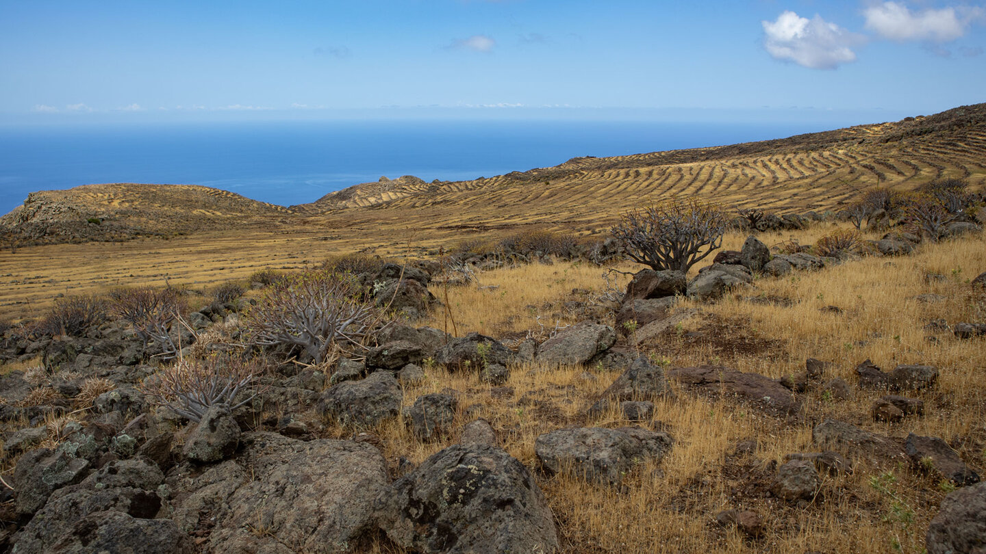 Wanderung durch eine Hochebene mit terrassierten Feldern