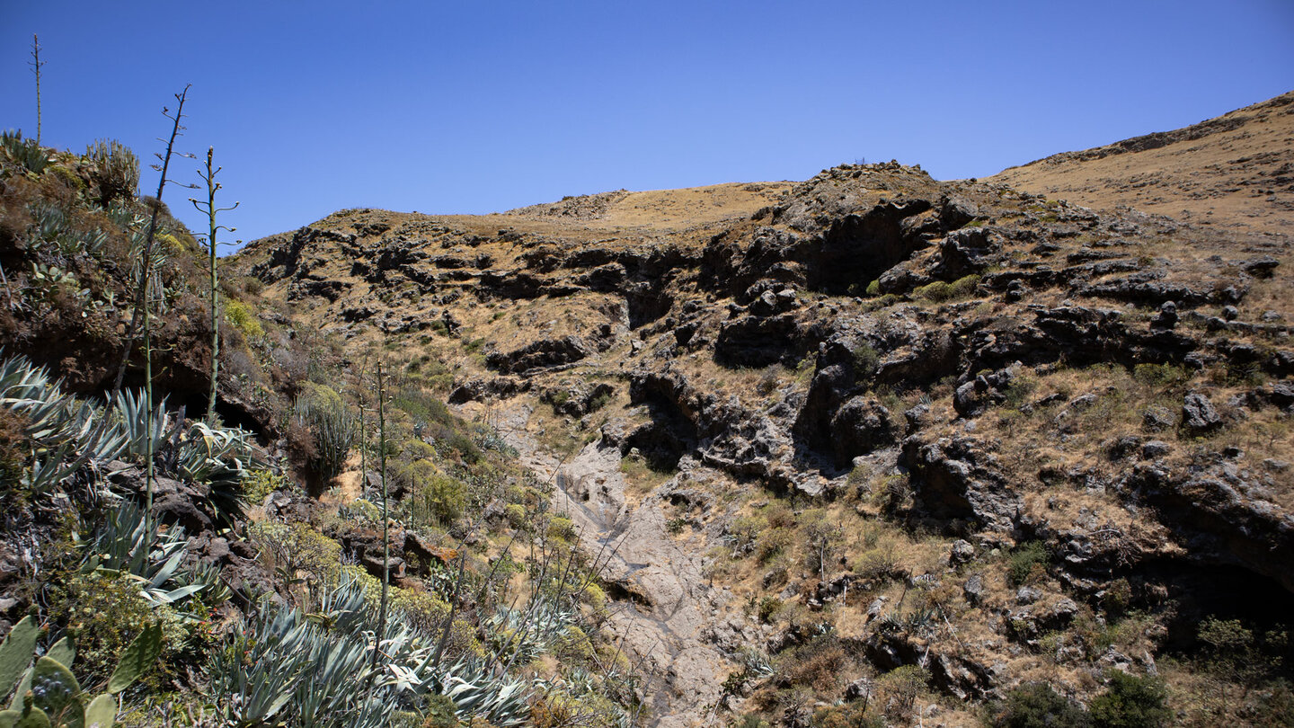der Wanderweg verläuft neben der Schlucht Barranco de las Cuevas der Wanderweg verläuft neben der Schlucht Barranco de las Cuevas