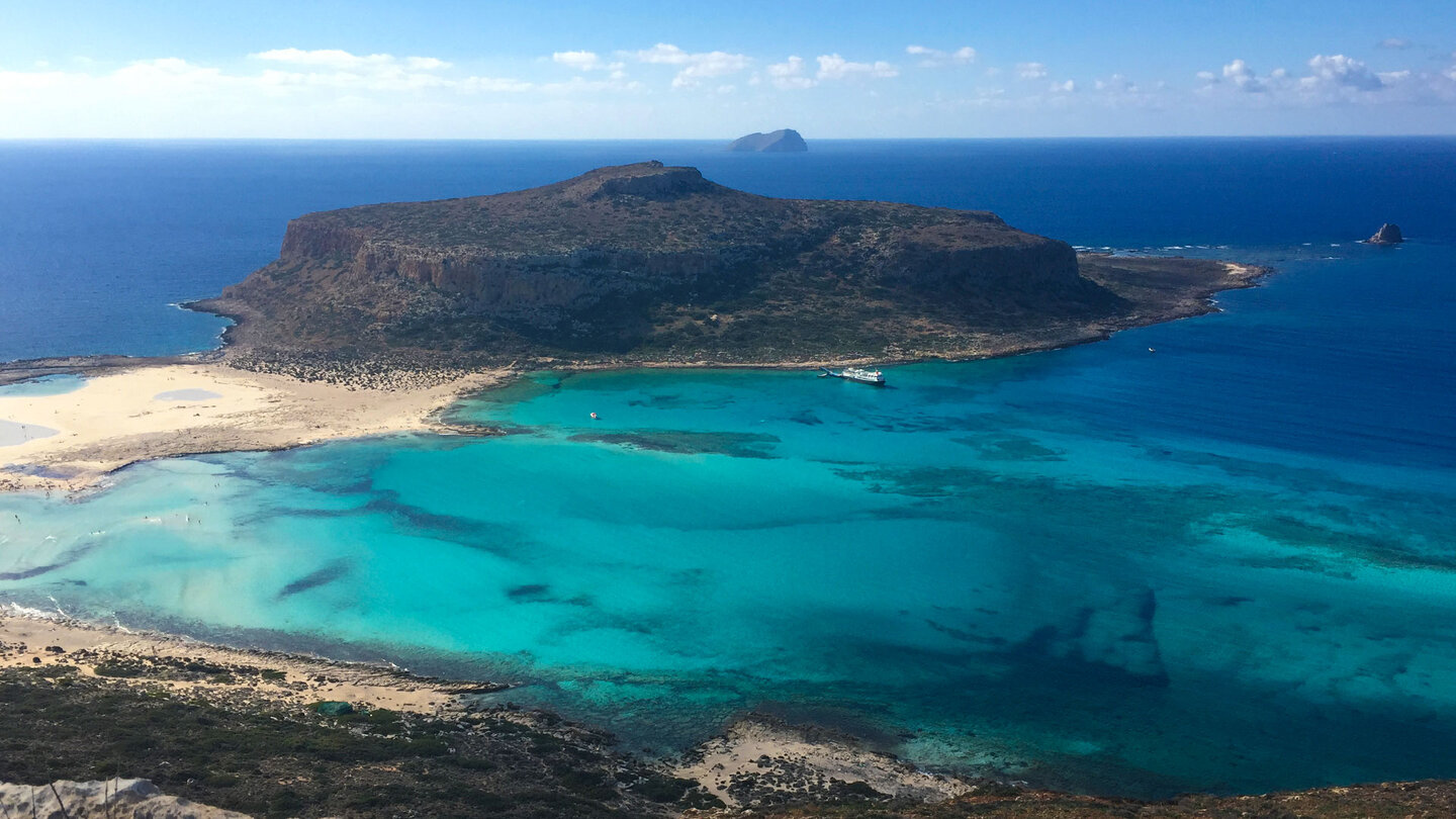 Blick auf das Kap Tigani an der Lagune von Balos im Westen Kretas Blick auf das Kap Tigani an der Lagune von Balos
