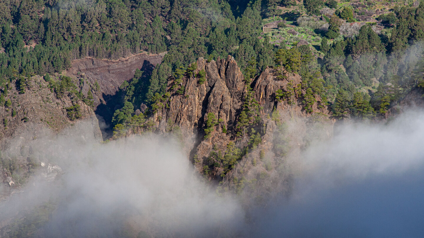 Blick auf schroffe Felsspitzen in der Caldera