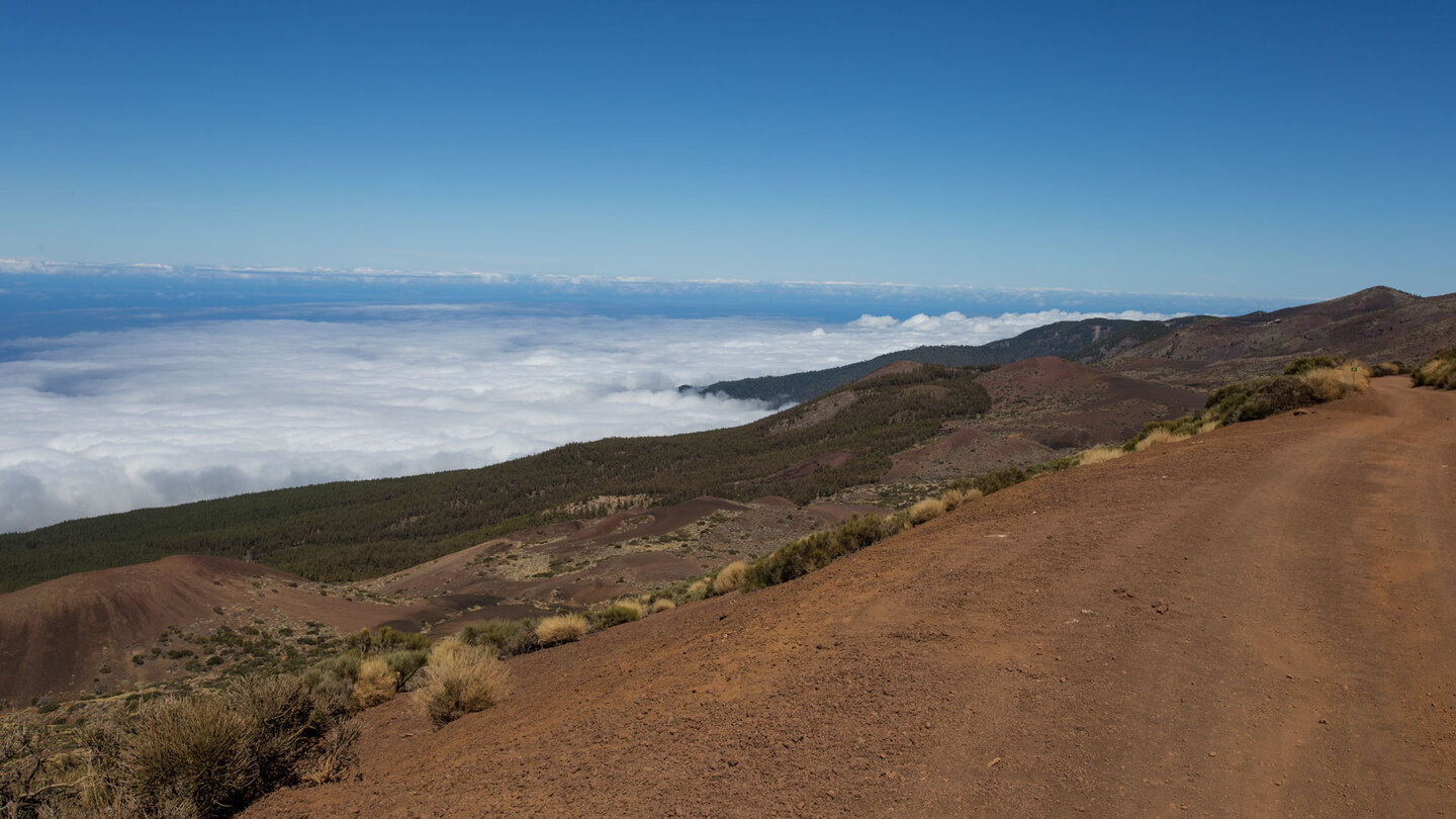 Wanderweg 21 über dem angestauten Wolkenmeer im Teide Nationalpark