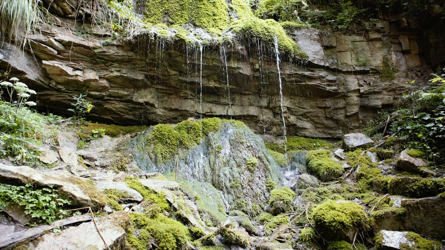 Mühledobel-Wasserfall mit seinen markanten Muschelkalkgesteinkaskaden