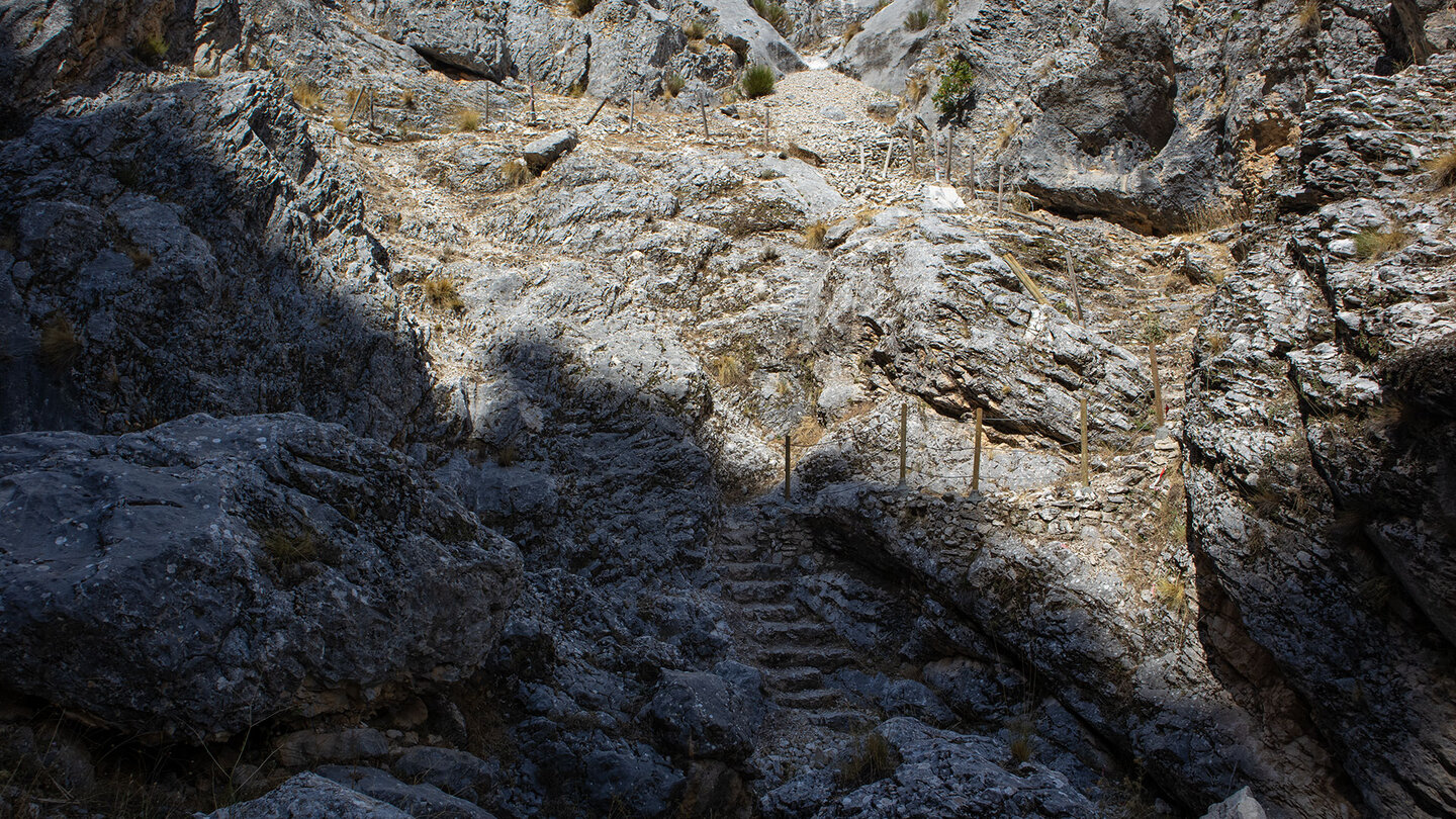Wegverlauf durch die felsige Osa-Schlucht Wegverlauf durch die Osa-Schlucht