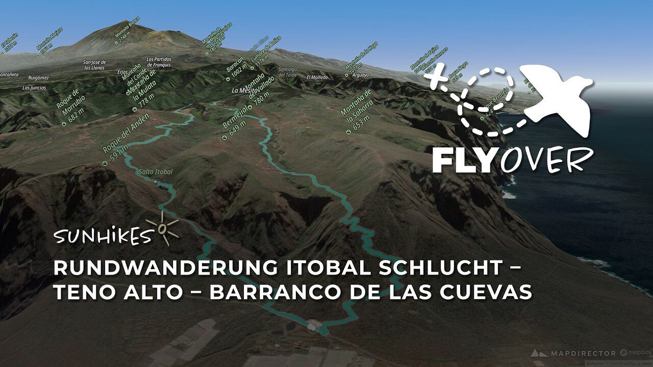 Teneriffa: Wilde Steige von Teno Bajo hinauf nach Teno Alto (3D-Flyover)