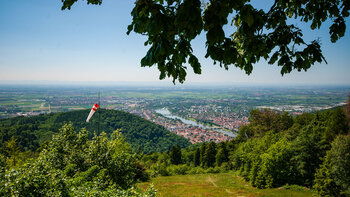 Blick vom Gleitschirmflug-Startplatz am Königstuhl auf Heidelberg