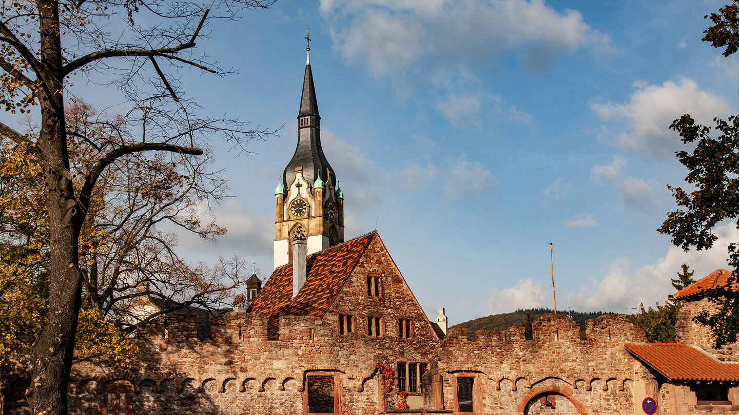 die Handschuhsheimer Tiefburg mit dem Turm der Friedenskirche Handschuhsheimer Tiefburg mit dem Turm der Friedenskirche