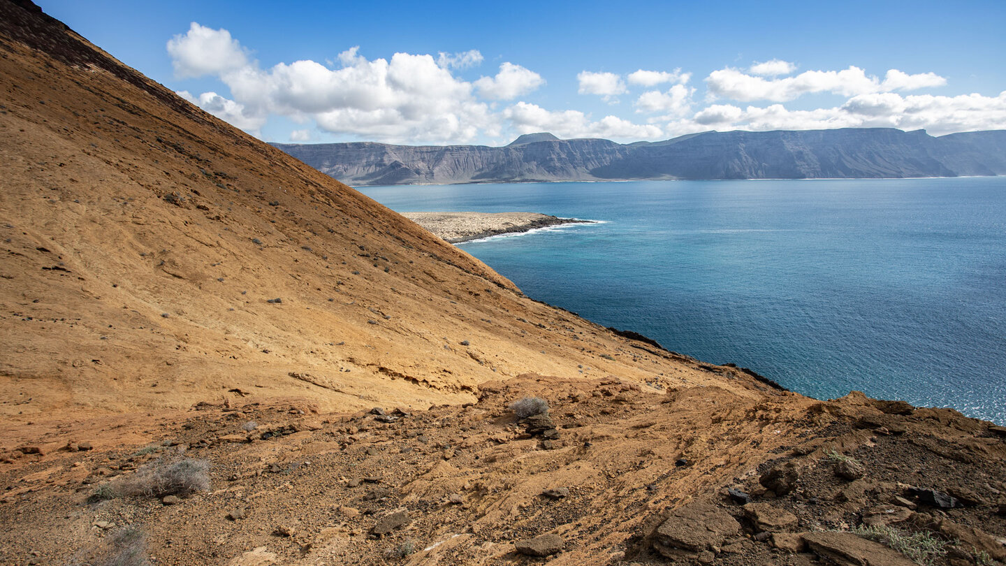vom Montaña Amarilla bietet sich ein Panorama auf die Klippen des Famara-Massivs | © Sunhikes